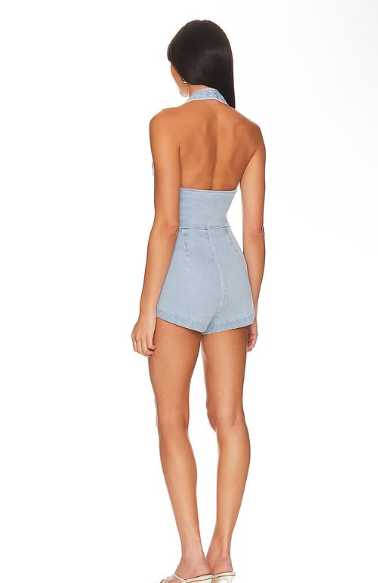 Light Wash Denim Halter Vest and Shorts Set