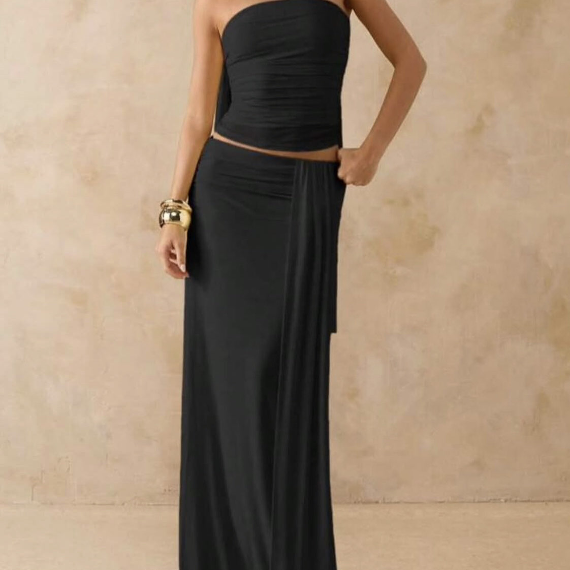 N/A White Strapless Ruched Maxi Set