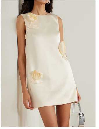 Cream Floral Applique Mini Dress