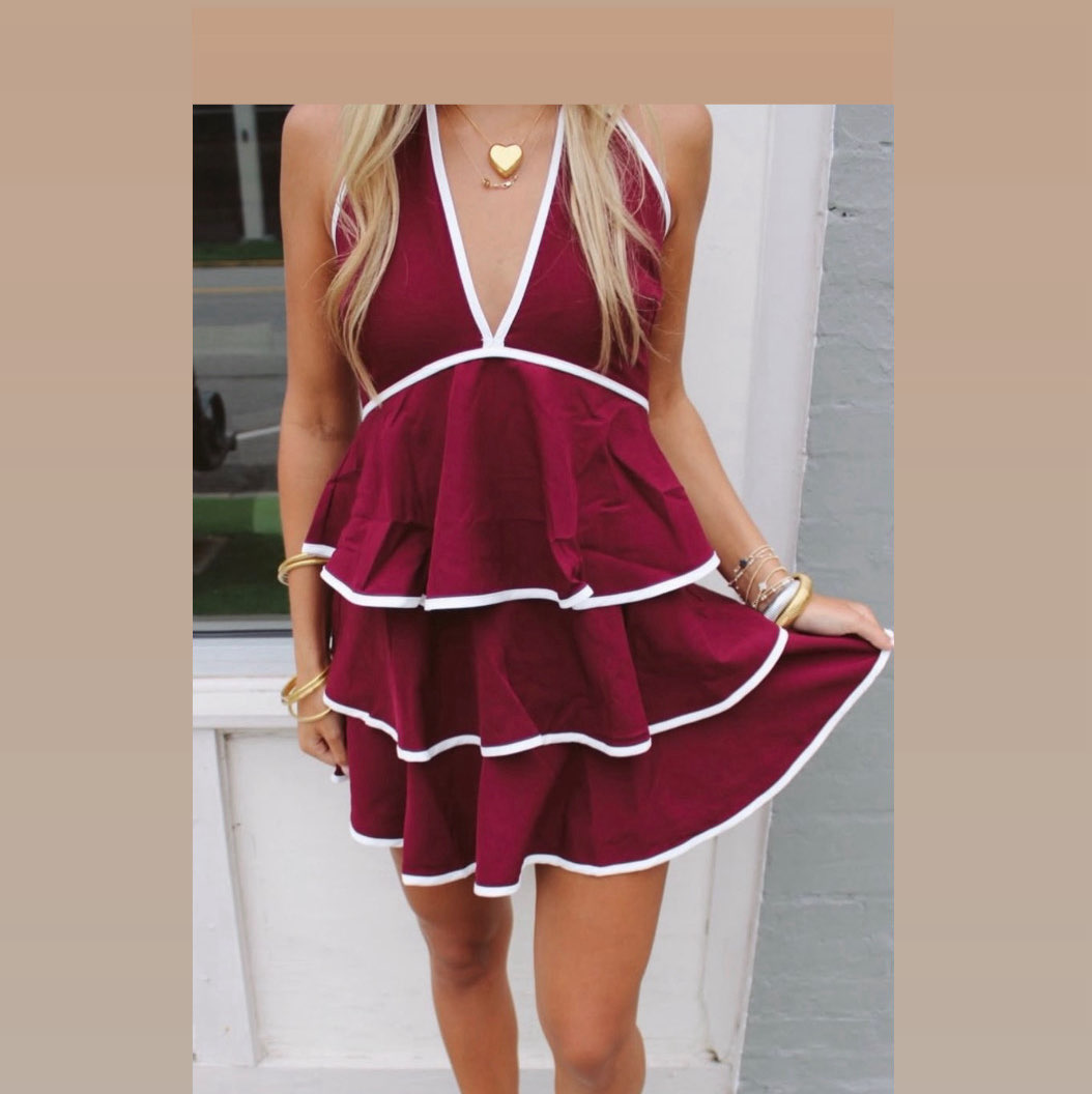 Burgundy Ruffled Halter Mini Dress