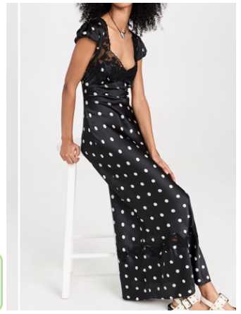 Black Polka Dot Lace Trim Maxi Dress