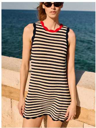 Striped Scalloped Knit Mini Dress