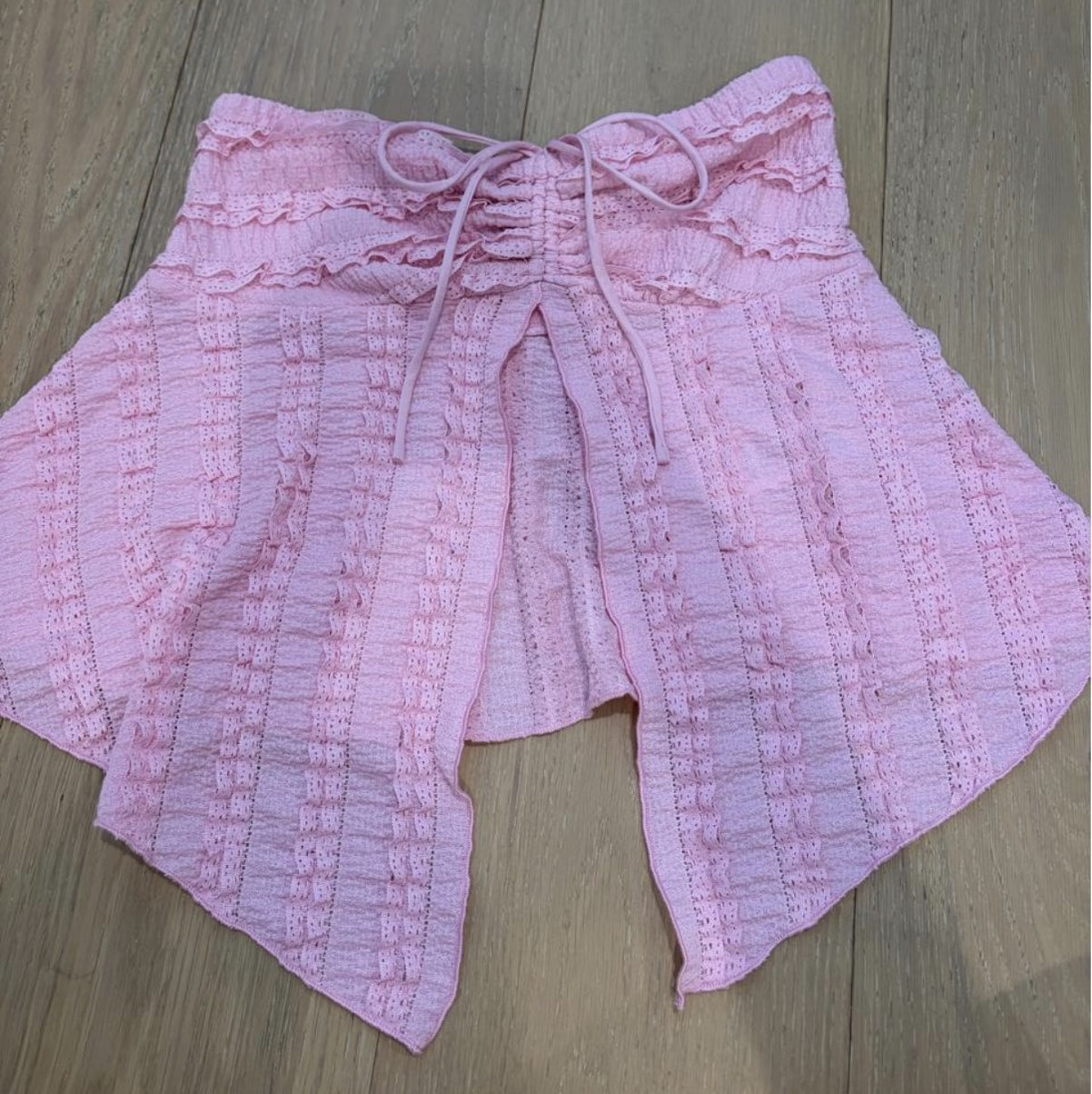 Pink Ruffled Tie-Front Cropped Top