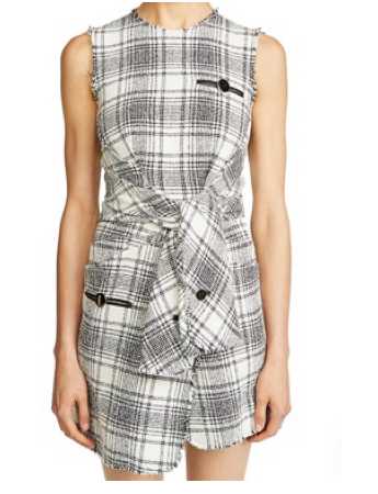 Plaid Tweed Tie-Waist Mini Dress