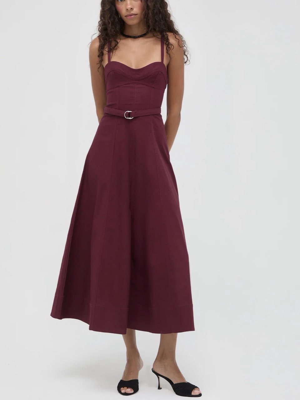 Burgundy Bustier Midi Dress