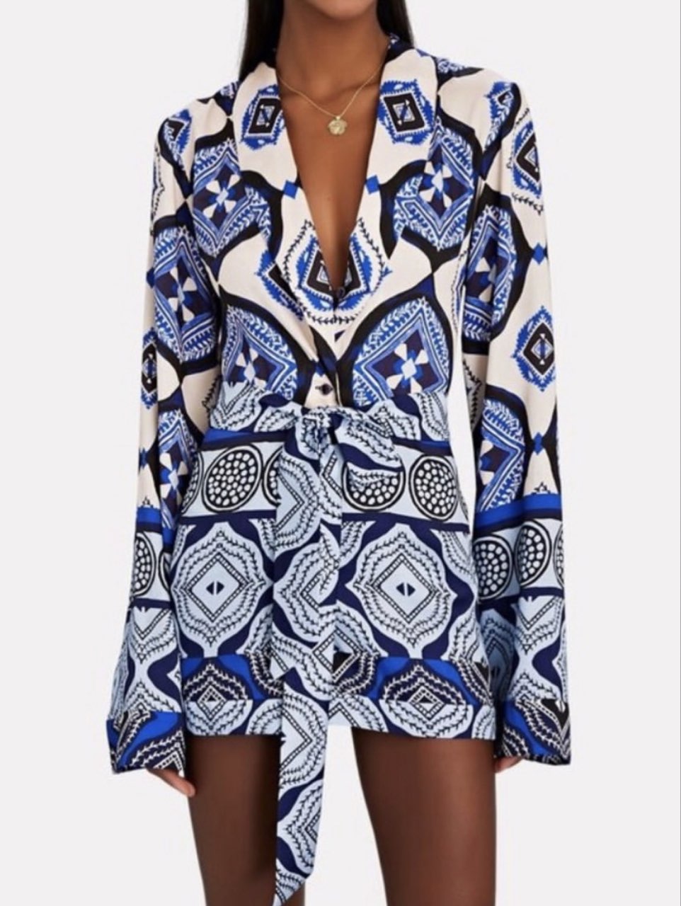 Patterned Tie-Waist Romper