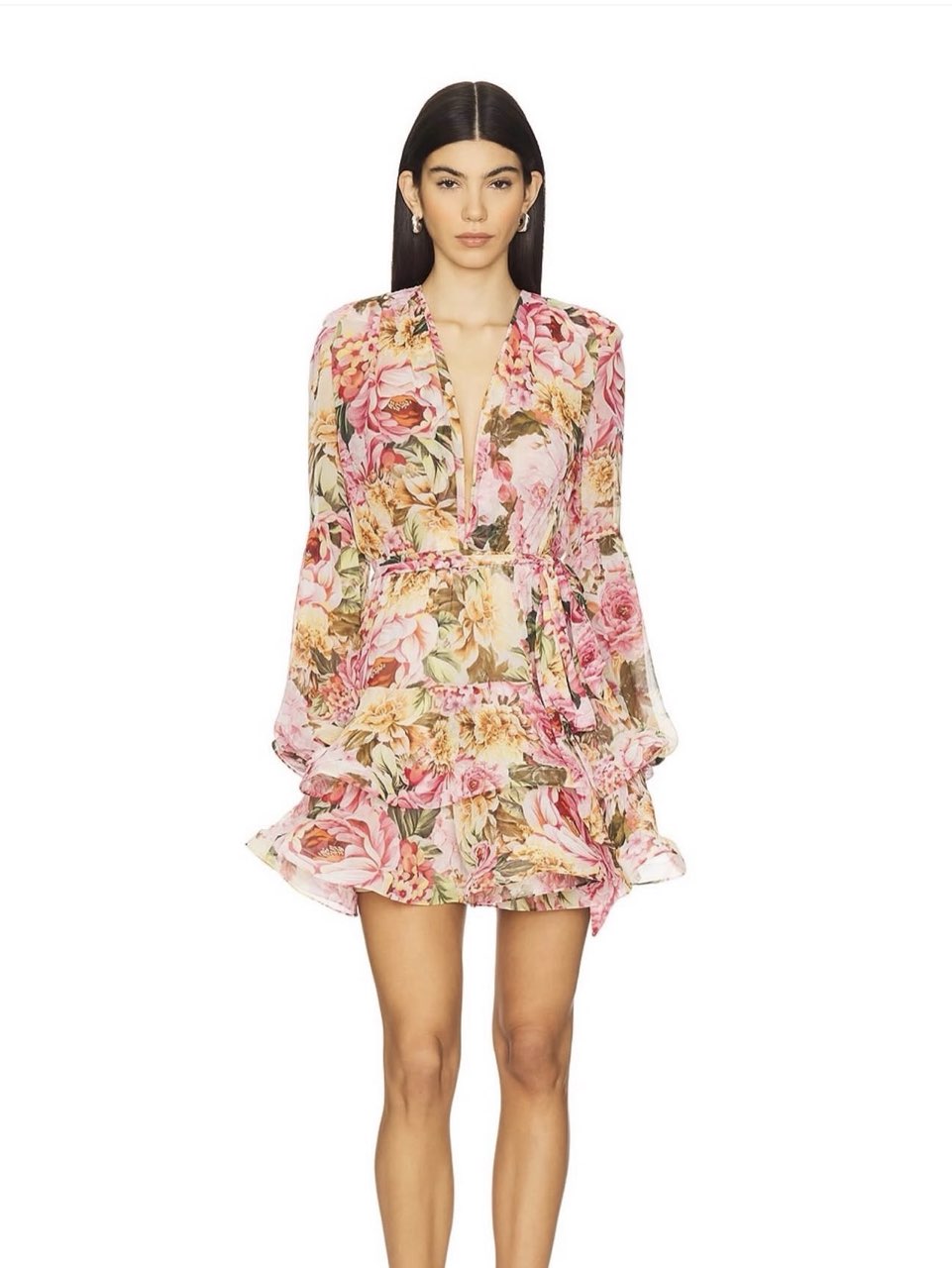 Pink Floral Ruffle Mini Dress