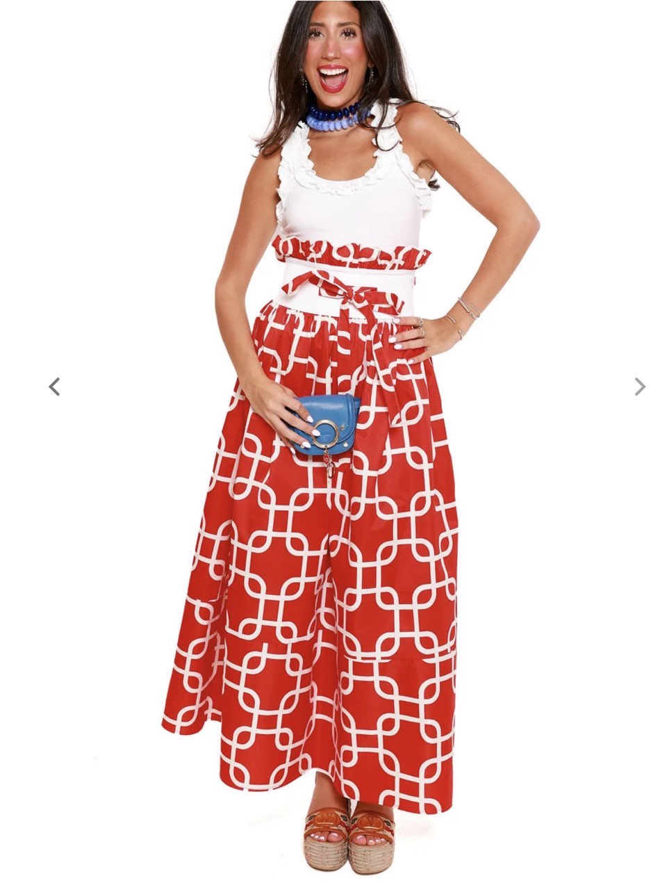 Red & White Print Maxi Skirt
