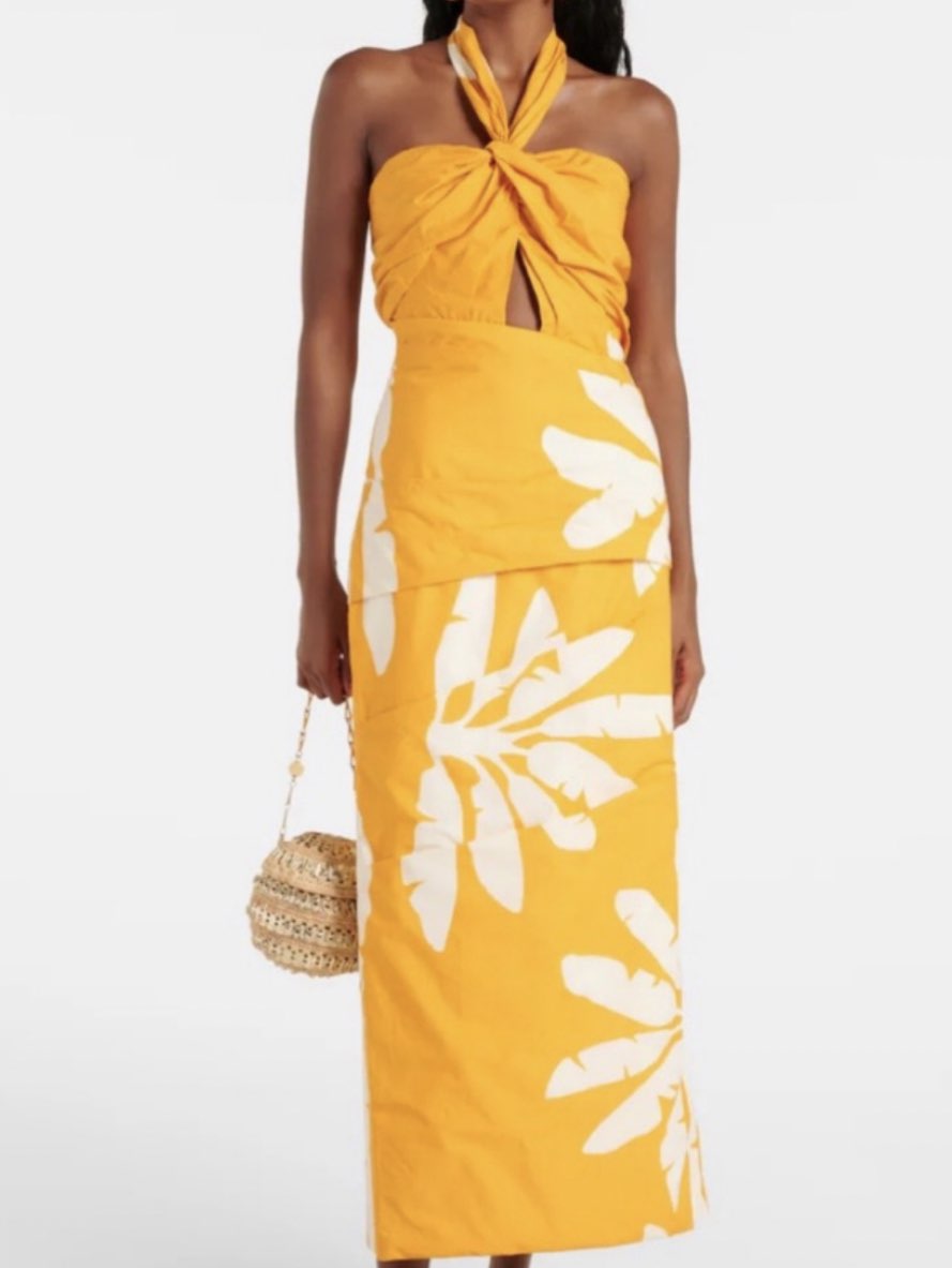 Yellow Tropical Print Halter Cutout Maxi Dress