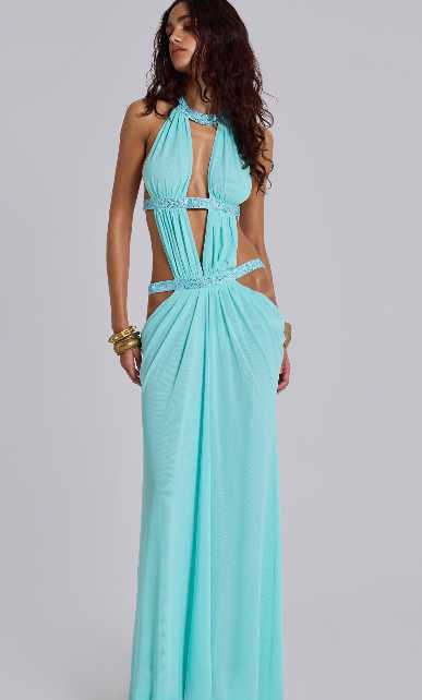 Embellished Cut-Out Halter Maxi Dress