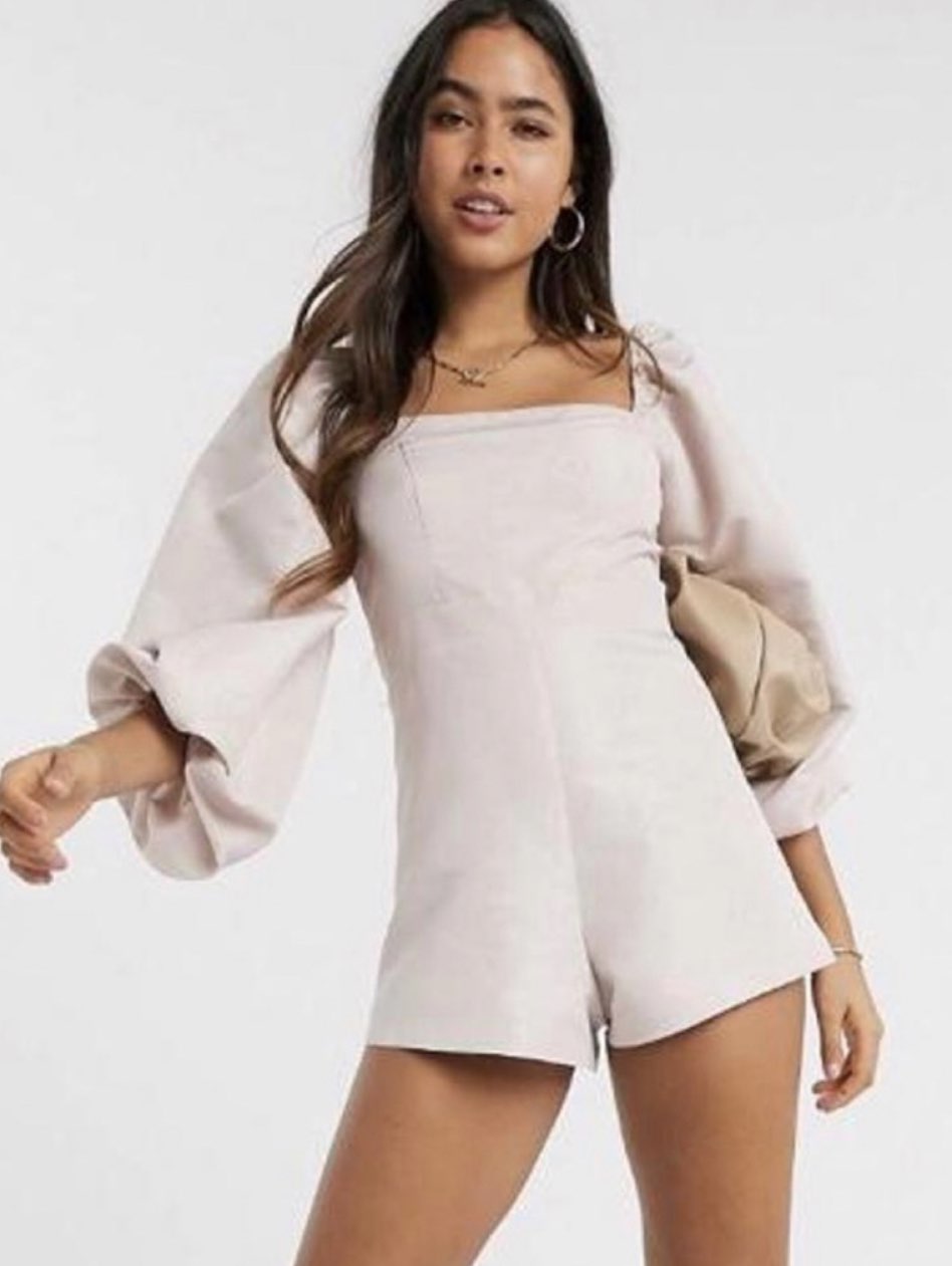 Square Neck Puff Sleeve Romper