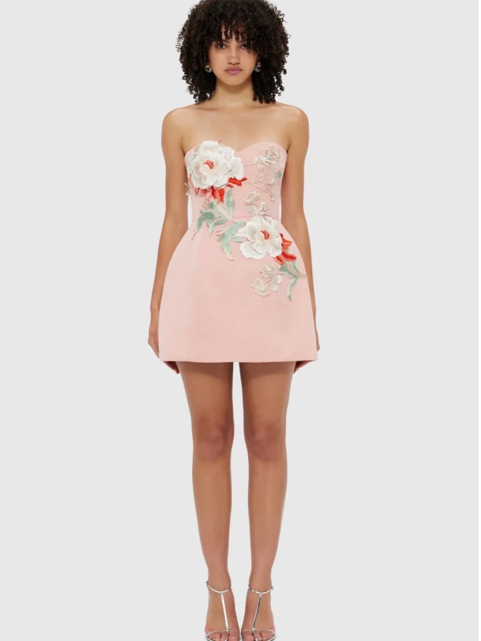Pink Floral Strapless Mini Dress