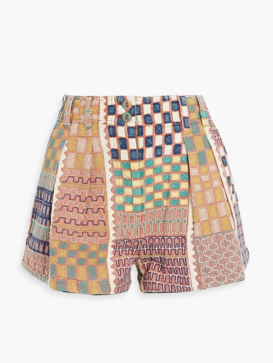 Ulla Johnson Fread Pleated Embroidered Cotton Shorts