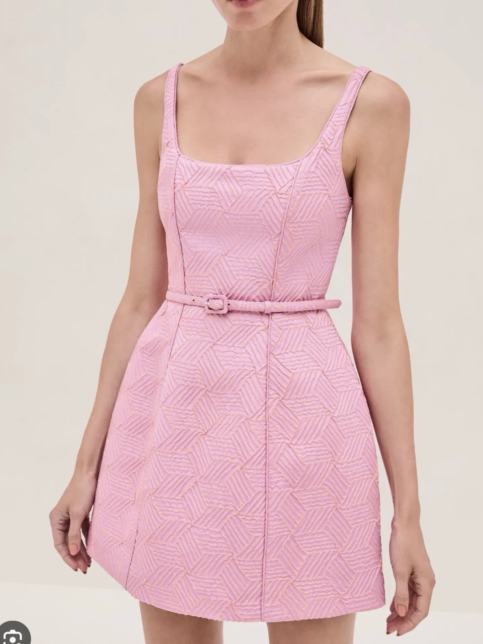 Pink Textured Mini Dress with Belt