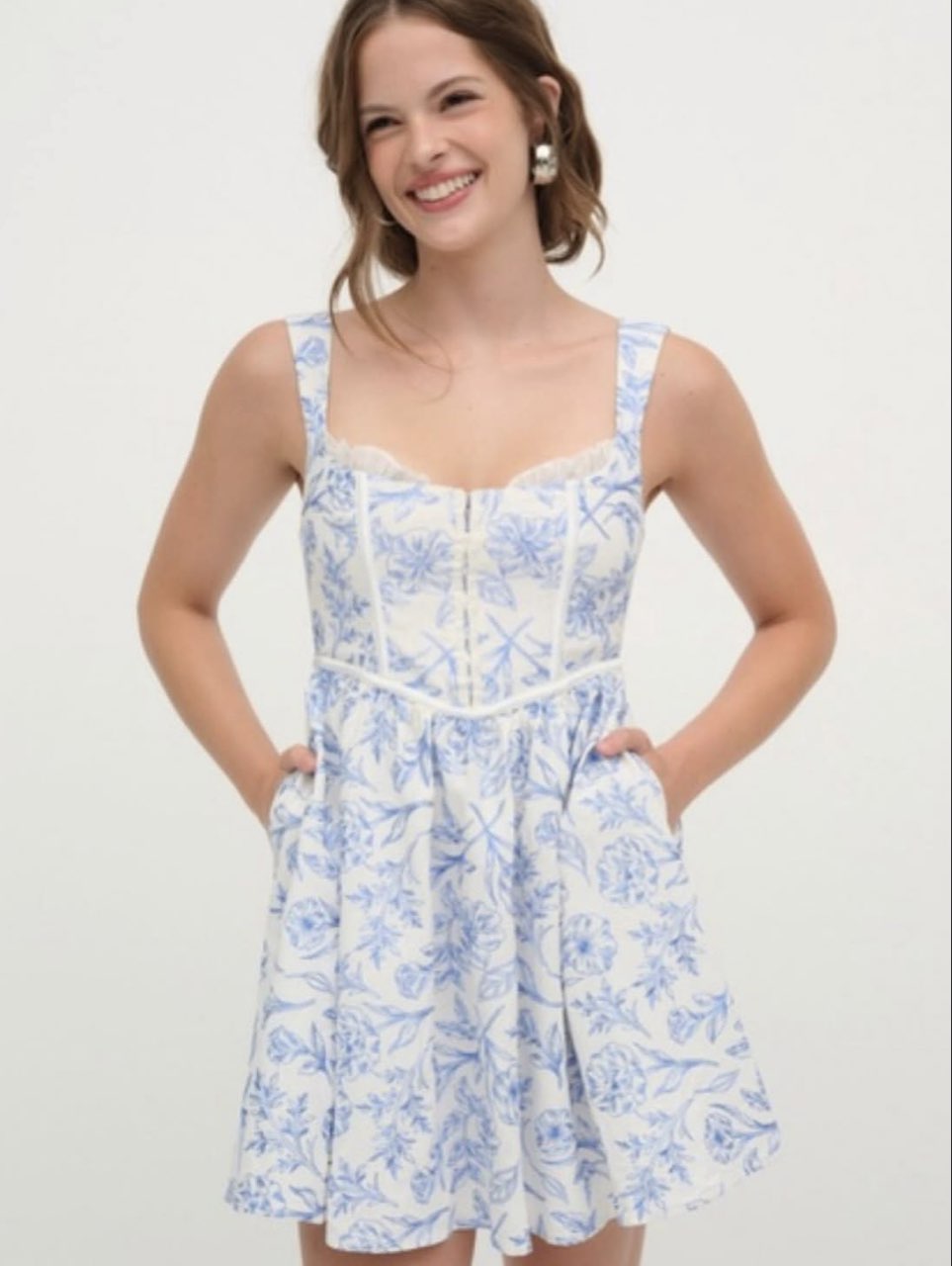Blue and White Floral Mini Dress