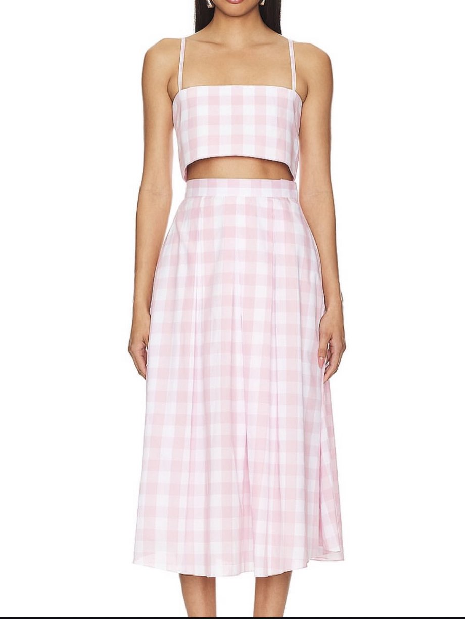 Pink Gingham Crop Top & Midi Skirt Set