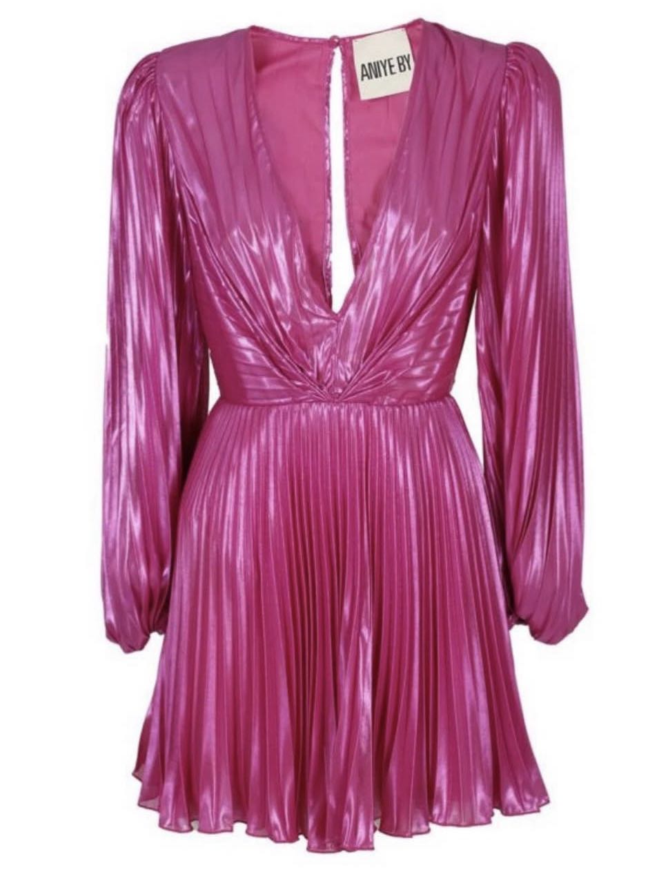 Metallic pink mini dress long sleeve