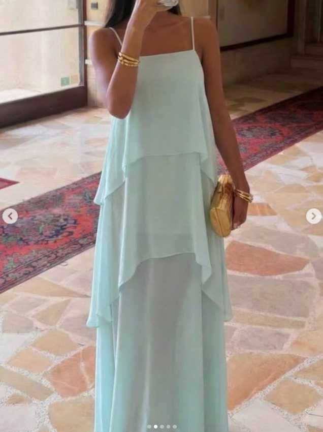 Peppermayo Light Blue Tiered Cami Midi Dress