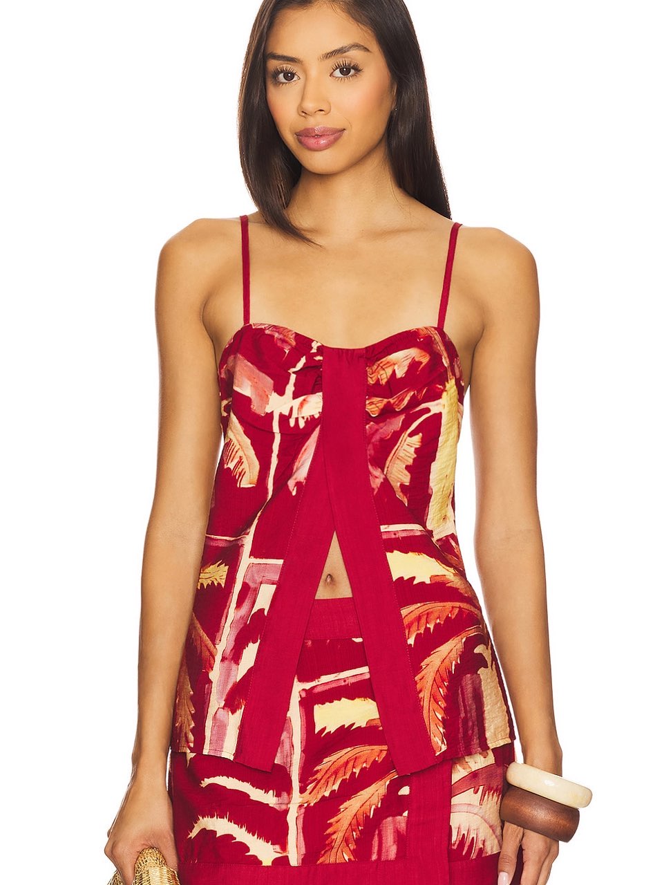 Red tropical skirt set