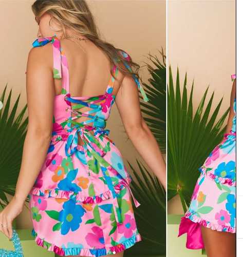 Pink Multi-Floral Ruffle Mini Dress