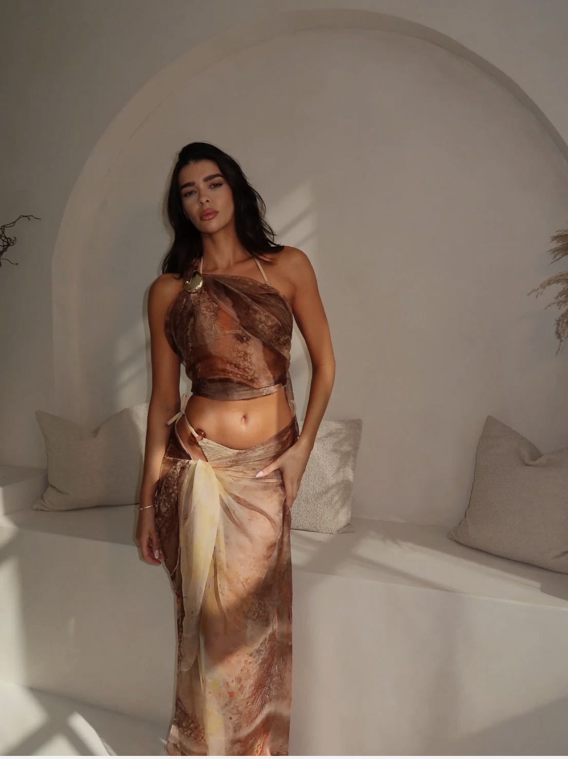 Brown Printed Two-Piece Set