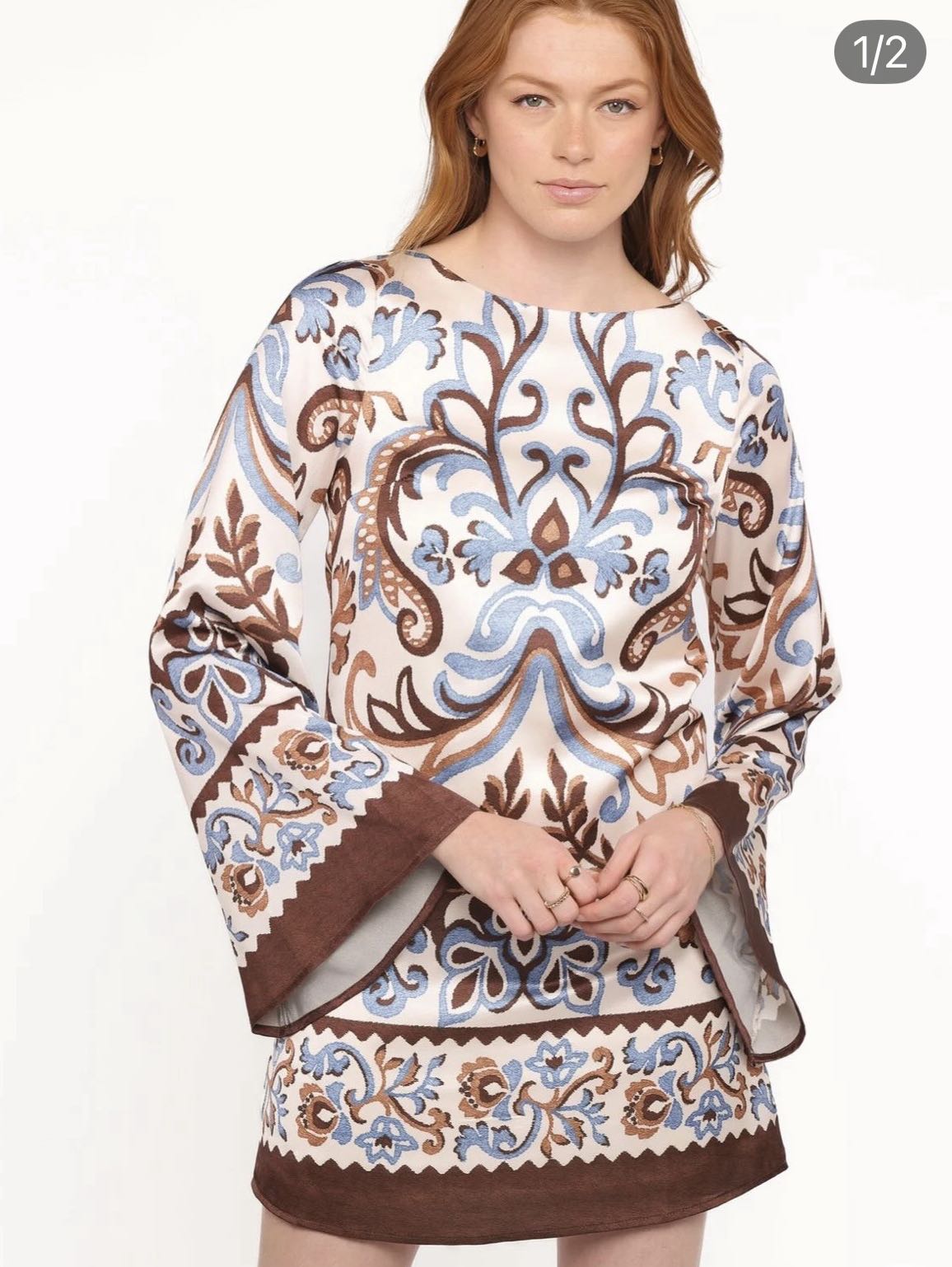 Patterned Long Sleeve Mini Dress
