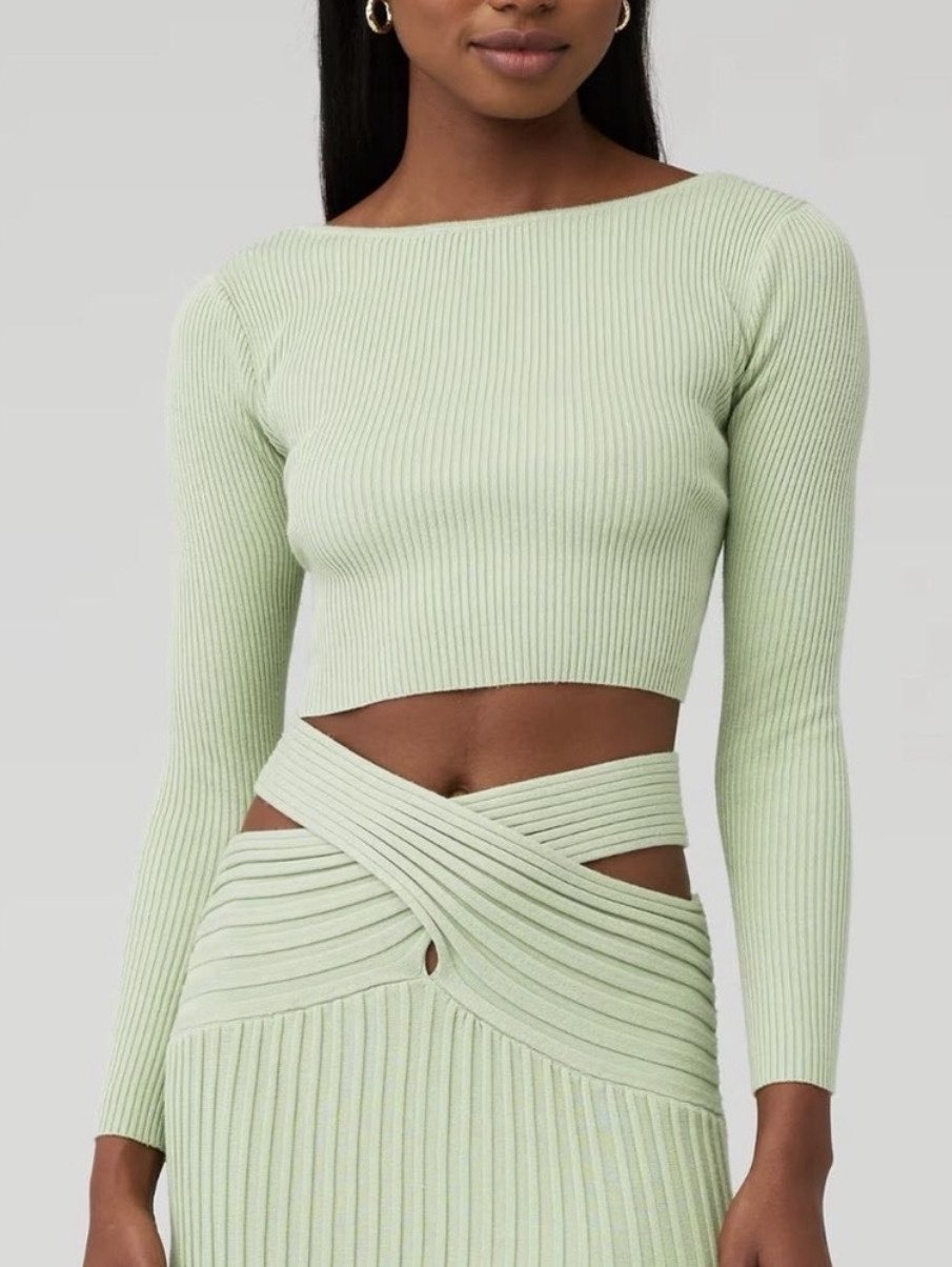Ribbed Knit Crop Top & Cut-Out Maxi Skirt Set. Xs top small bottom