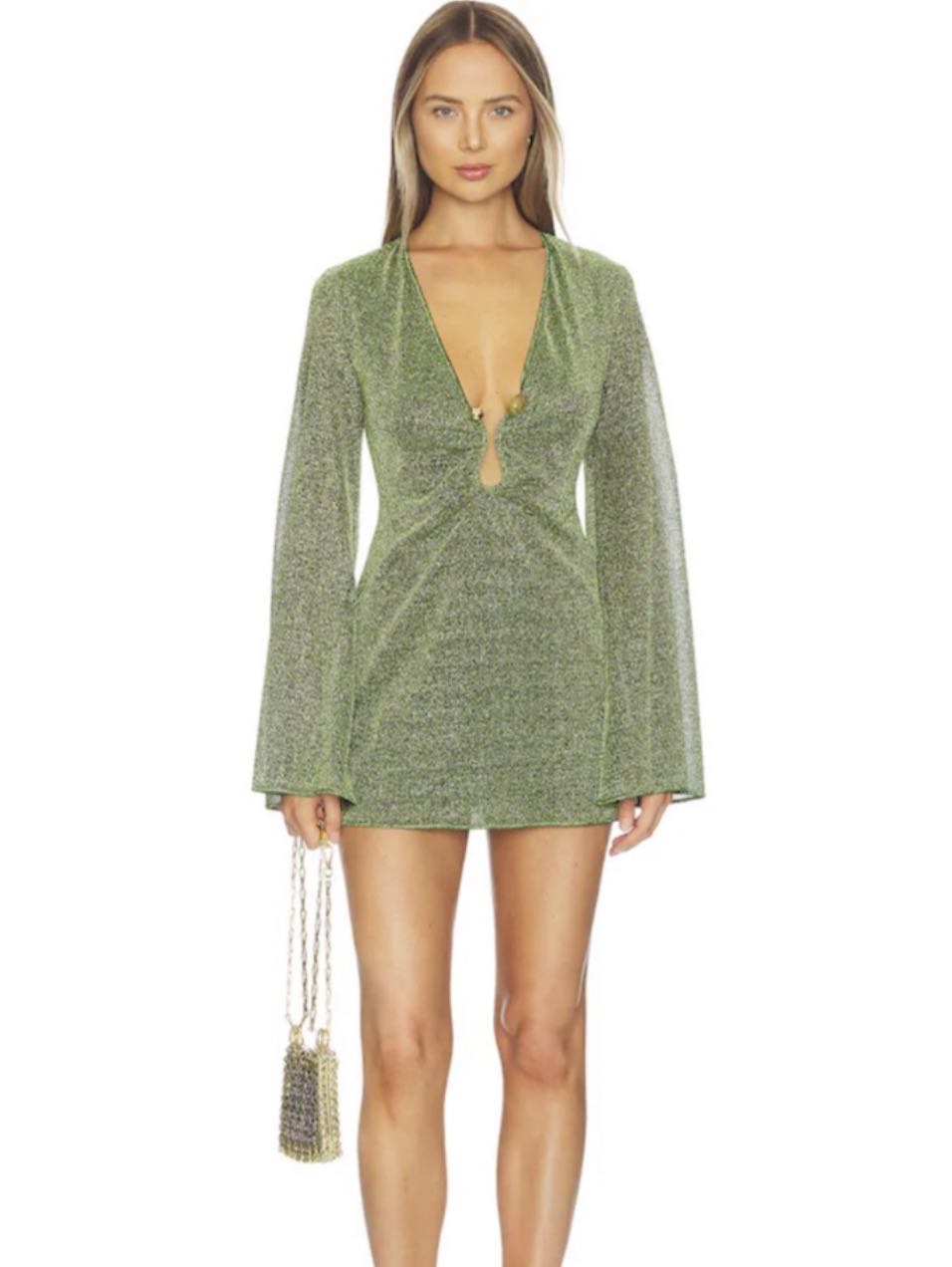Green Glitter Mesh Mini Dress