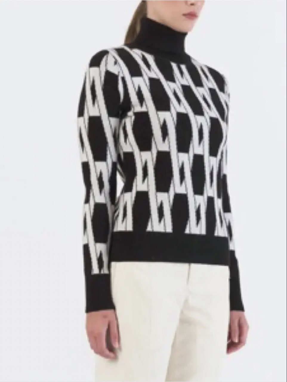 Black and White Geometric Turtleneck Sweater