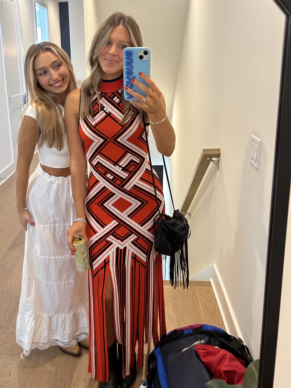 Red & black knit maxi dress