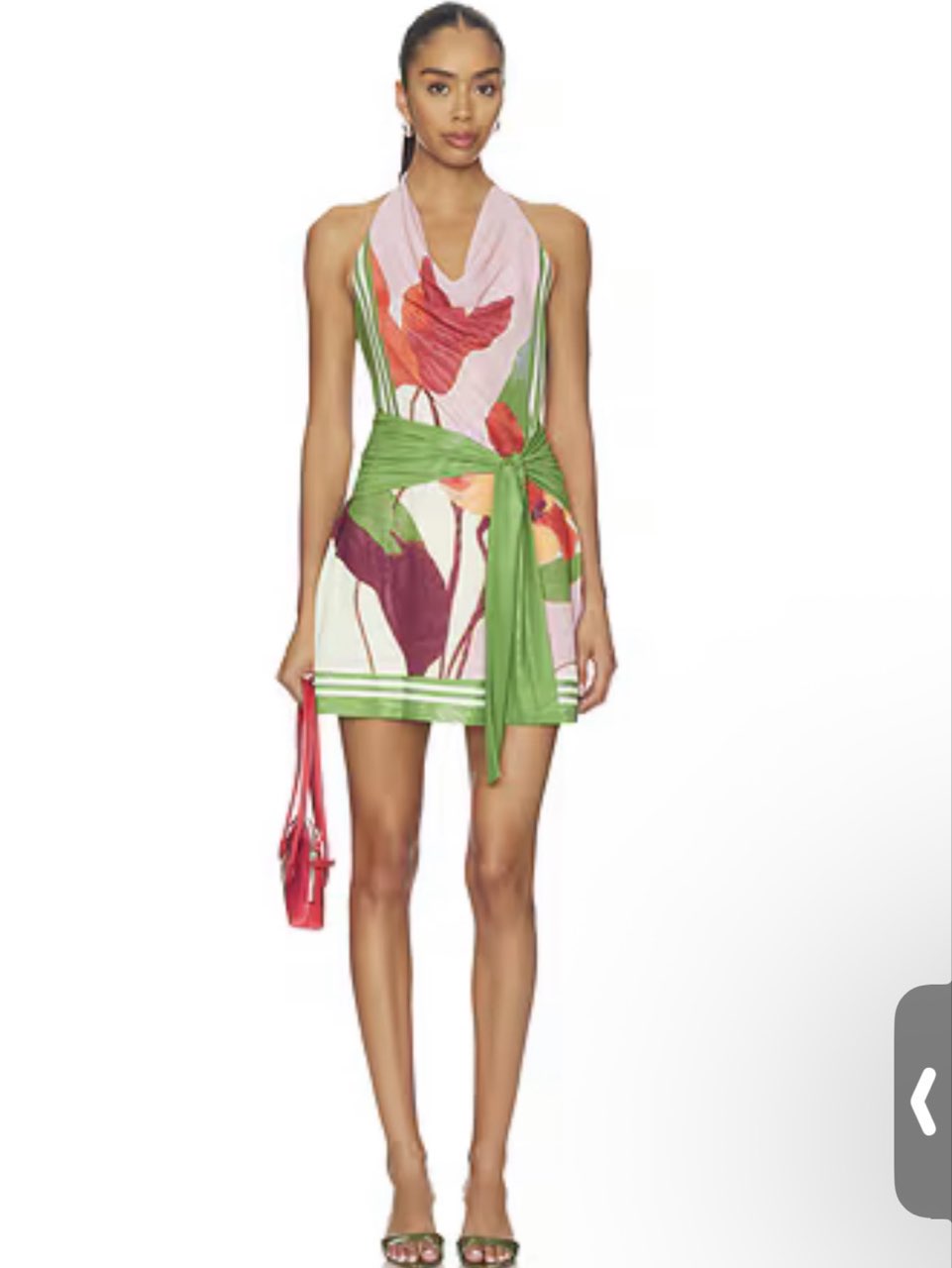 Pink and Green Floral Cowl Neck Mini Dress
