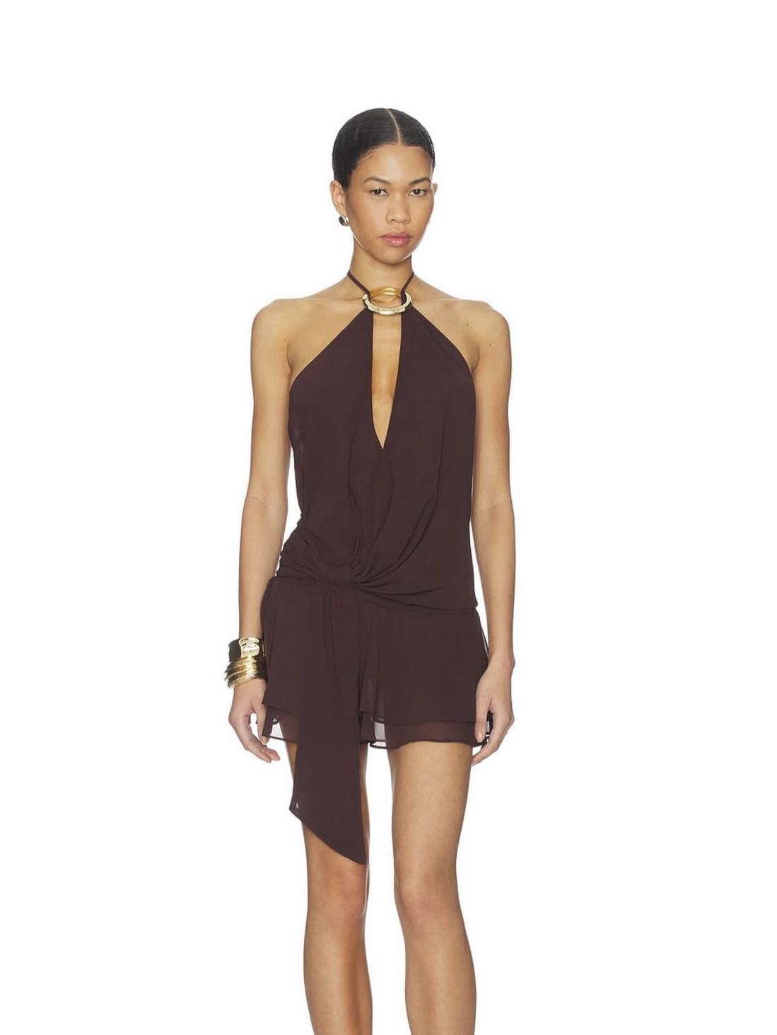 Brown Halter Neck Mini Dress