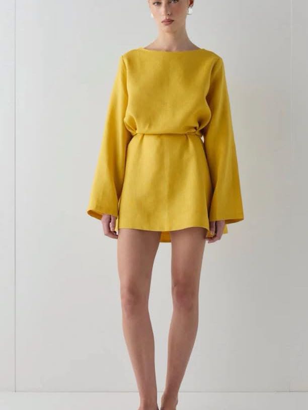 Yellow Long Sleeve Mini Dress