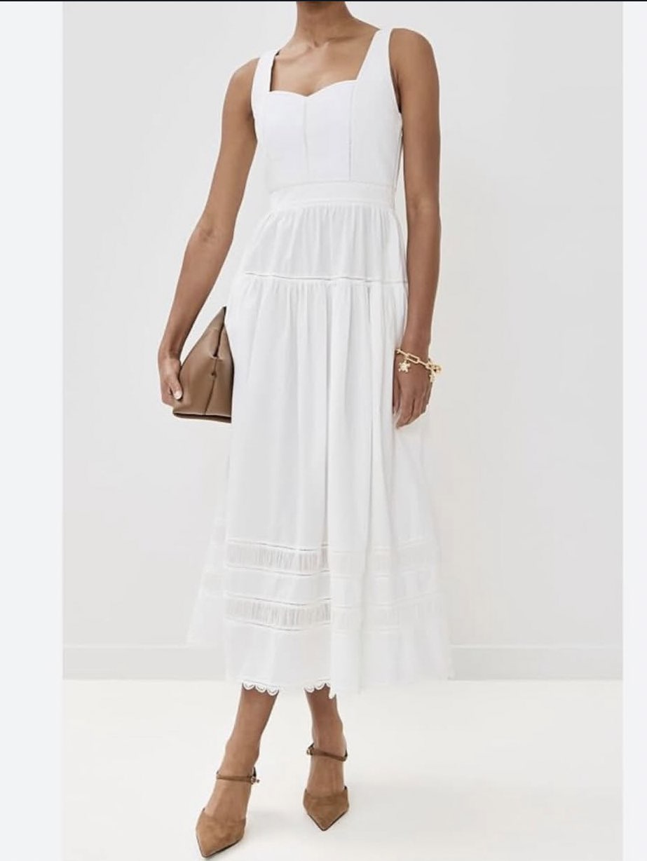 White Sweetheart Neckline Tiered Midi Dress