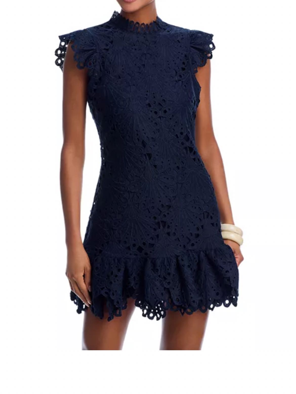 mock neck lace shift dress