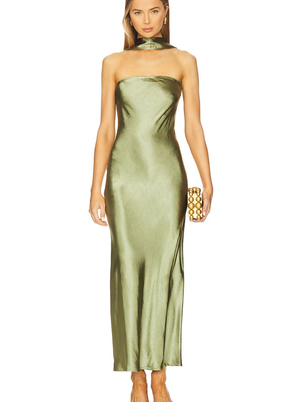 Olive Satin Strapless Gown