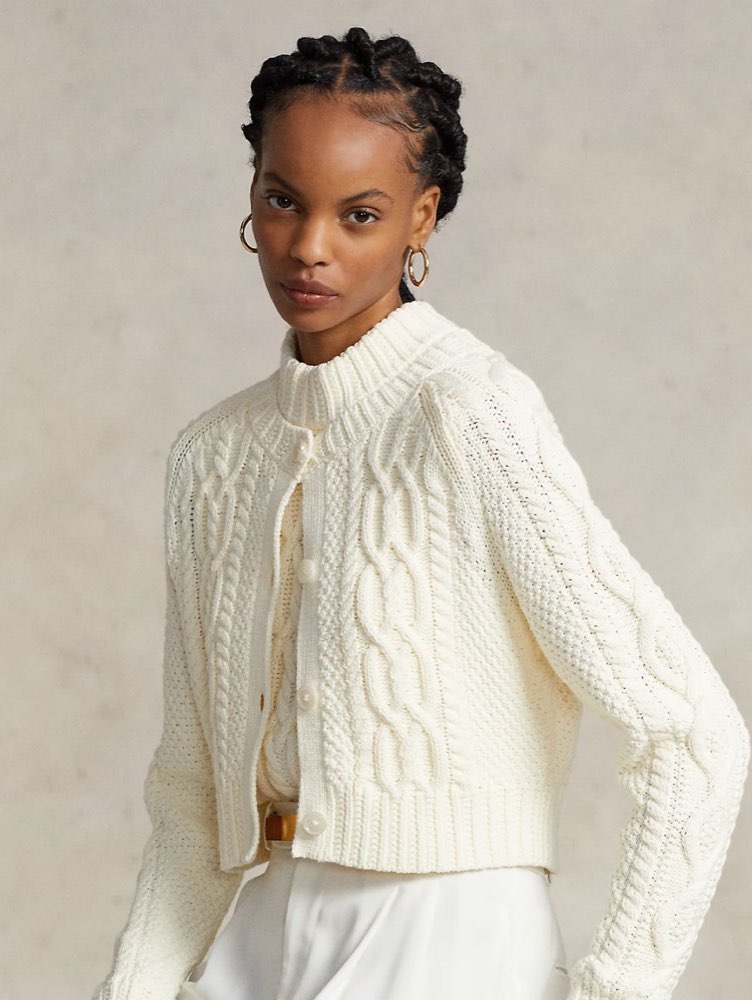 Cream Cable Knit Cropped Cardigan