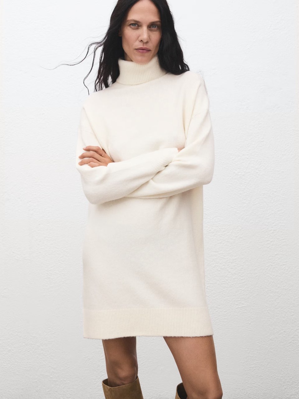 Cream Turtleneck Sweater Dress