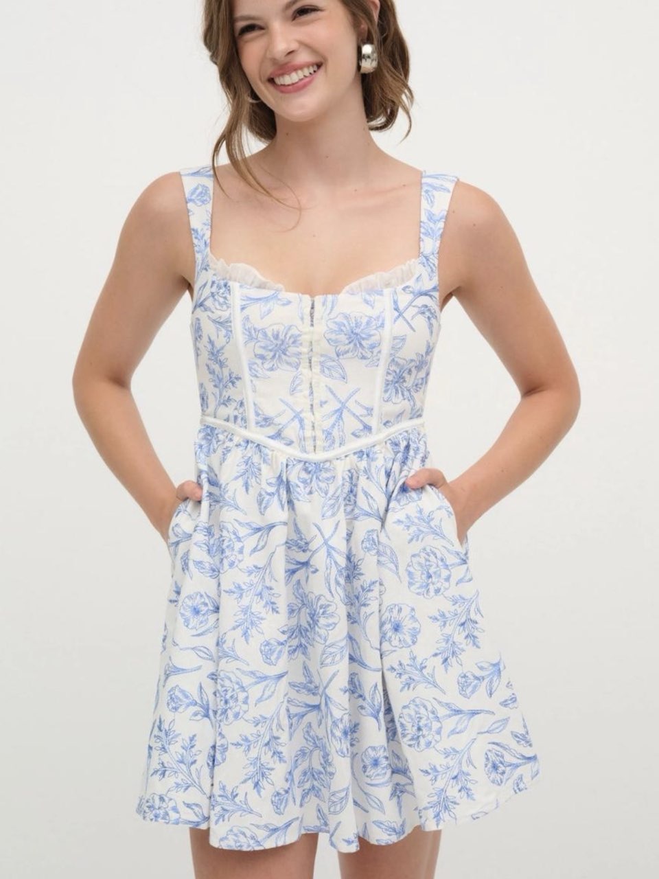 For love and lemons, white and blue mini dress