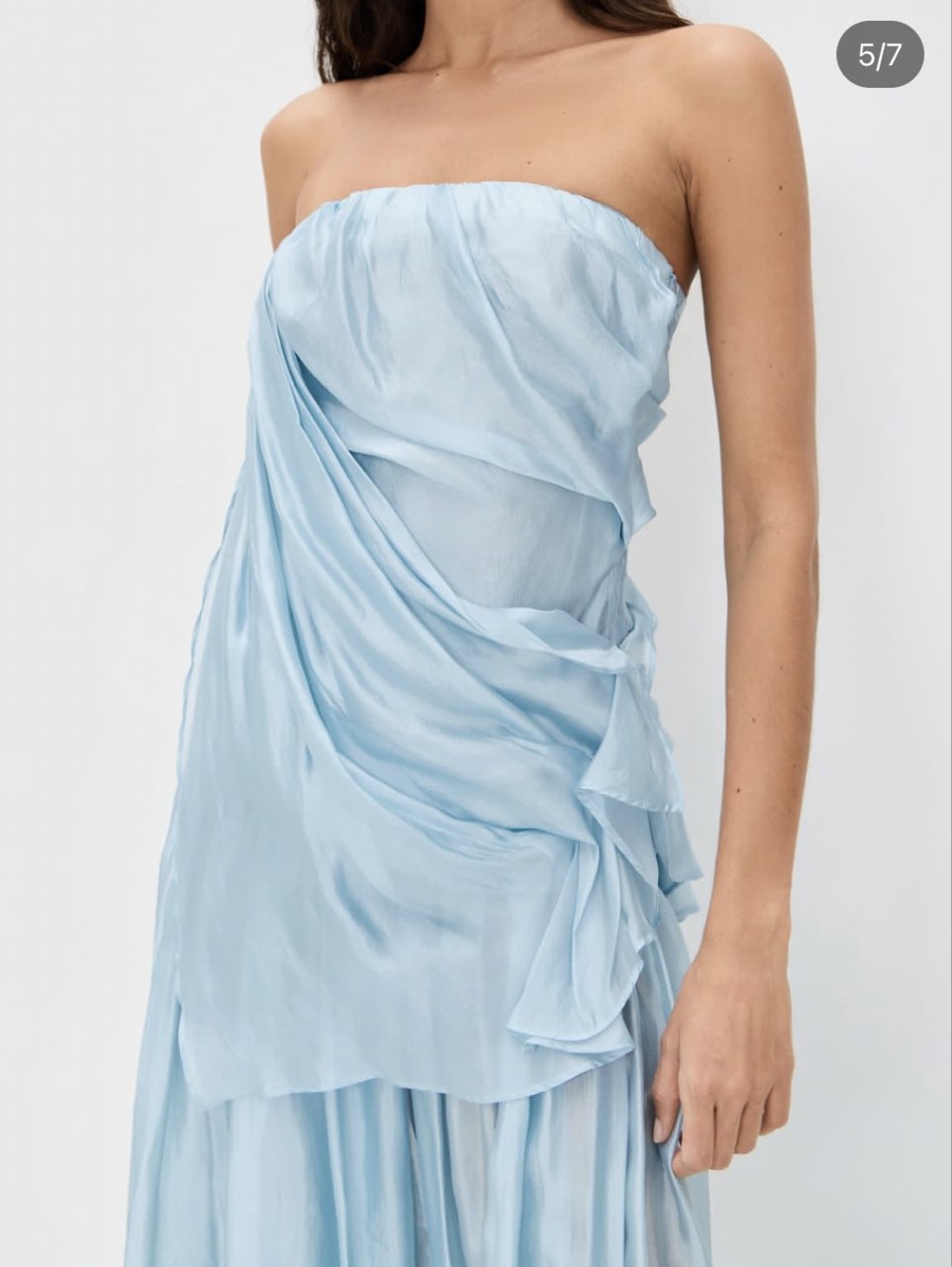 Light Blue Strapless Draped Maxi Dress