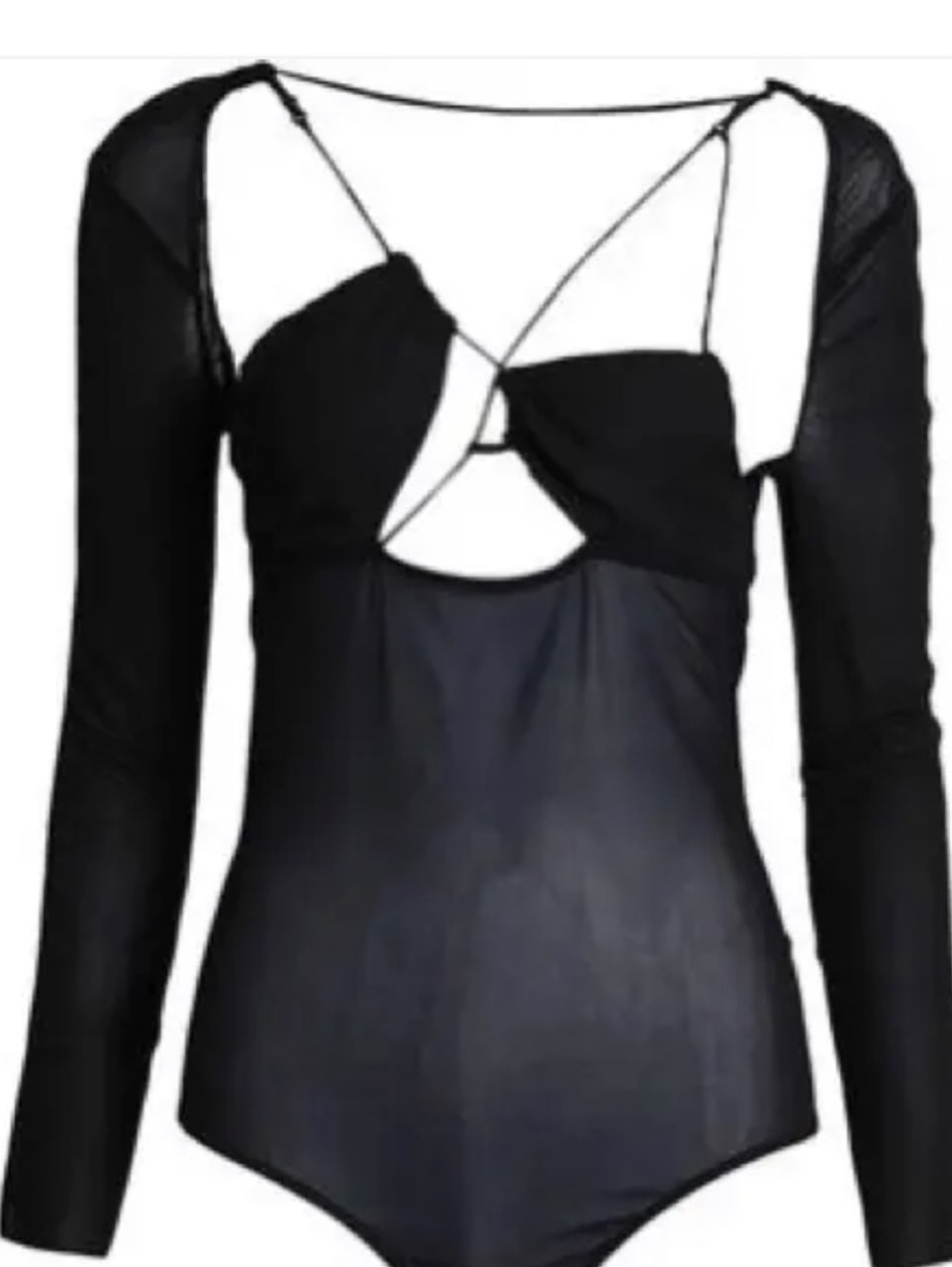 Black Sheer Sleeve Cutout Bodysuit