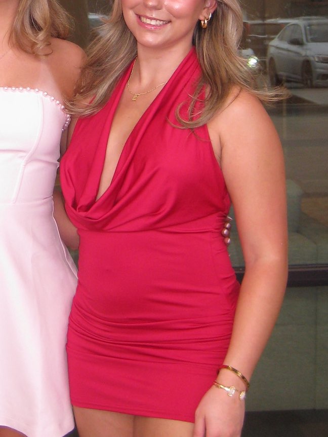 Red scoop neck mini dress