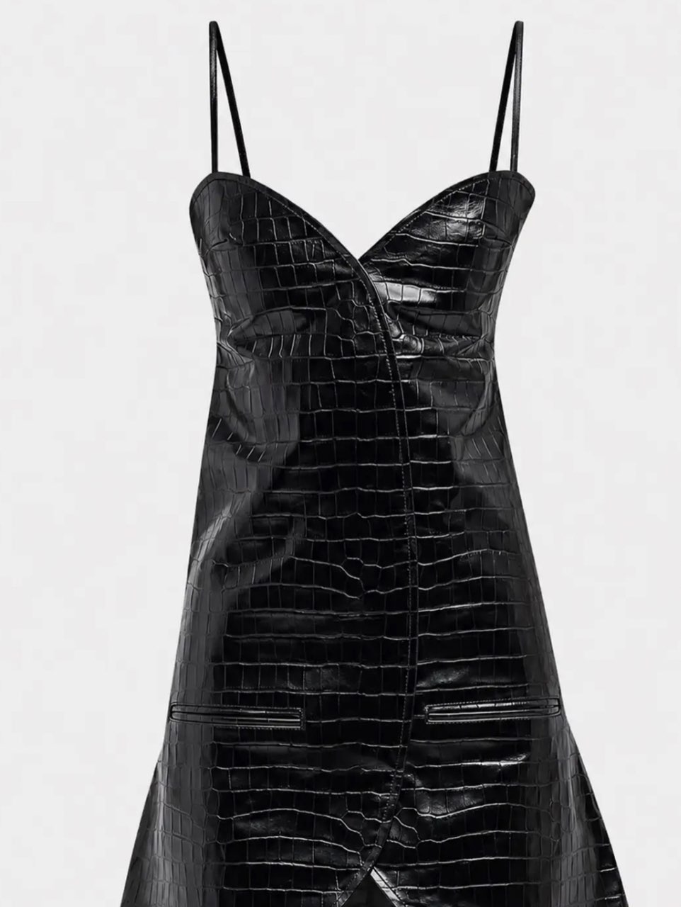 Black Croc-Embossed Faux Leather Mini Dress
