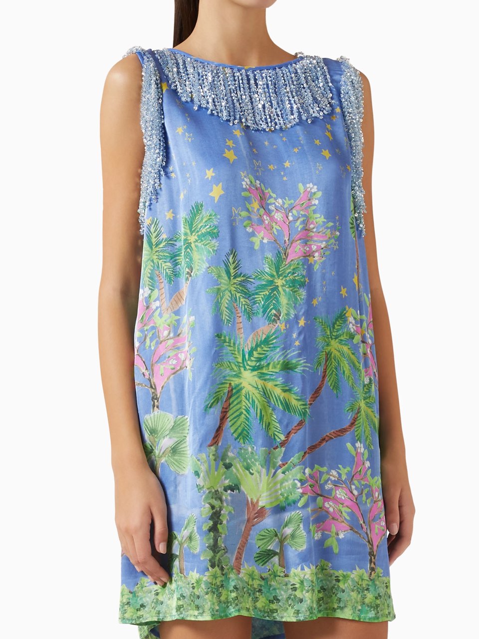 Tropical Silk Beaded Mini Dress