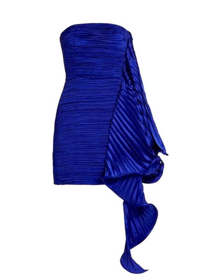 Royal Blue Cobalt Kayleigh Pleated Ruffle Mini Dress