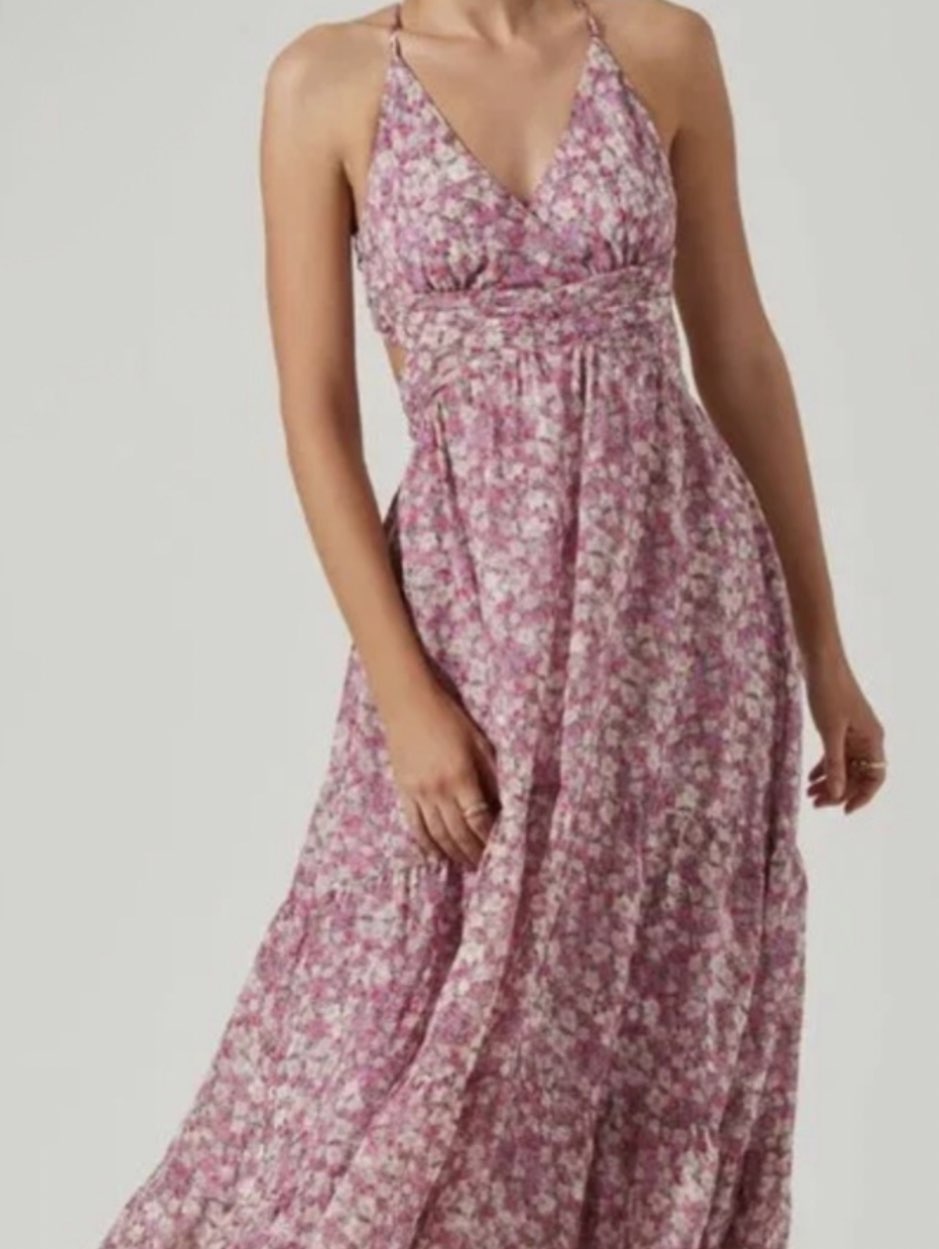 Pink Floral Cutout Maxi Dress