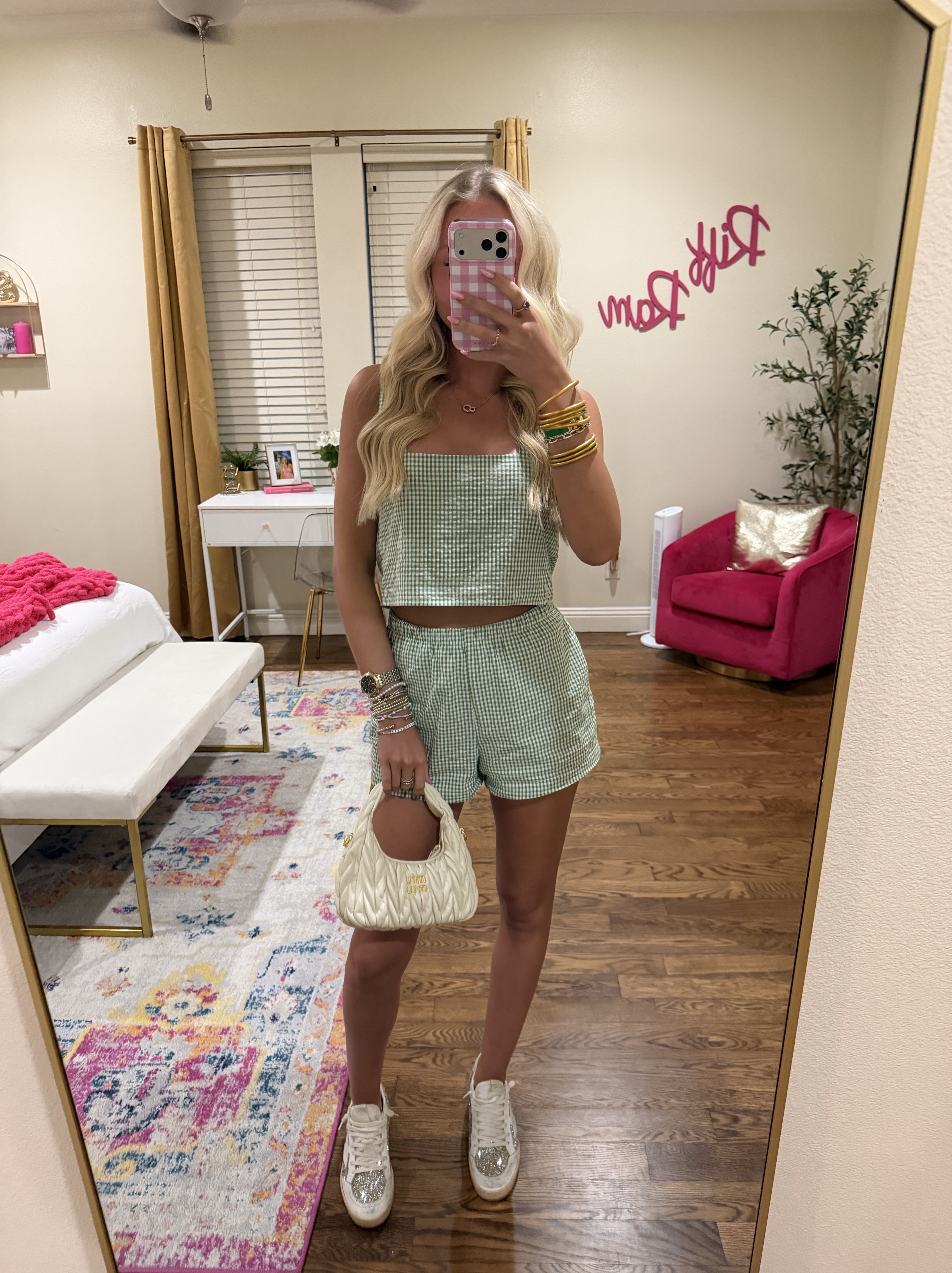Green Gingham Crop Set