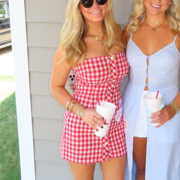 Red Gingham Strapless Mini Dress