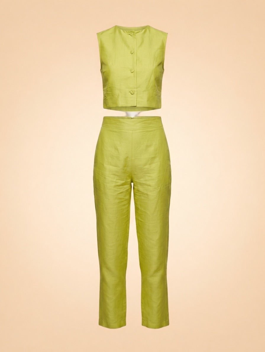 Lime Green Crop Top and Pants Set