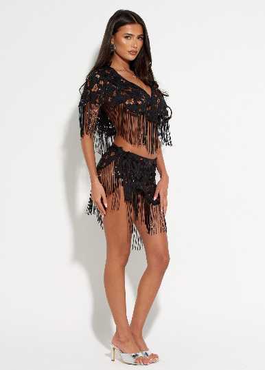 Black Lace Fringe Two-Piece Set